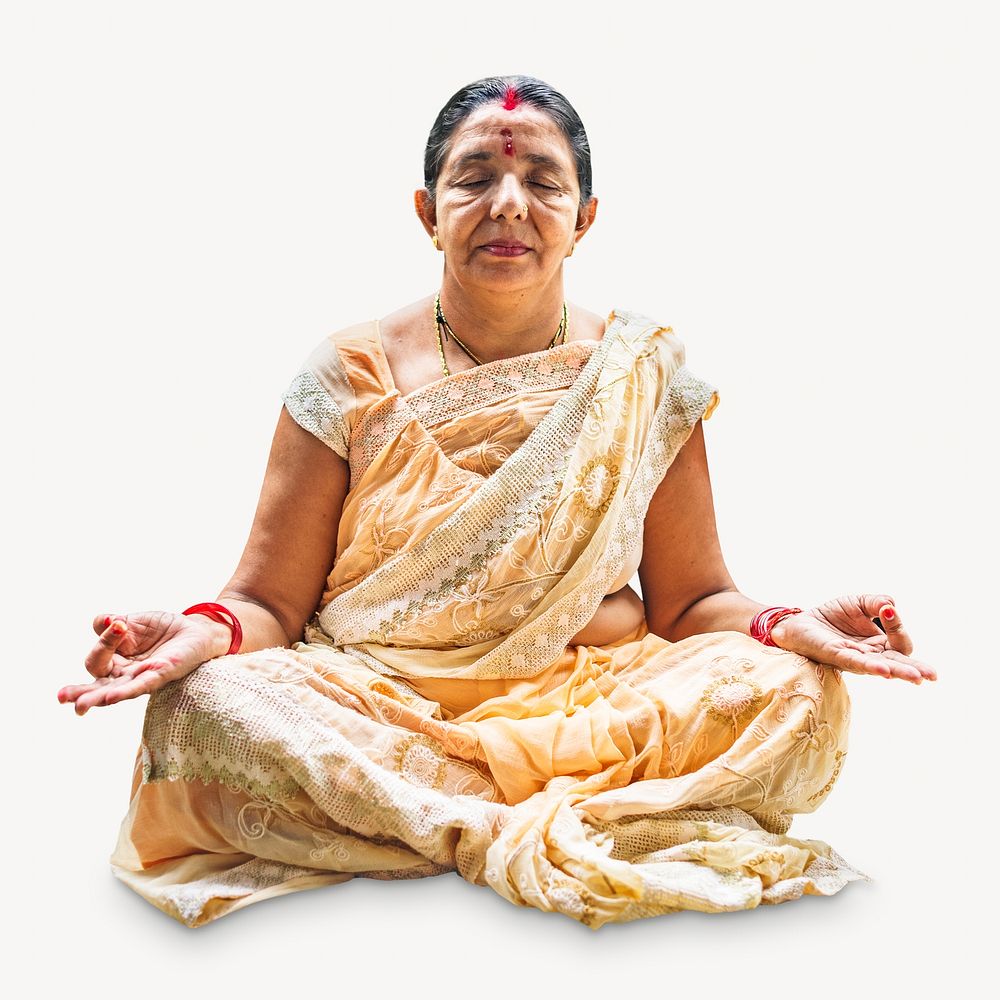 Meditating Indian woman isolated image