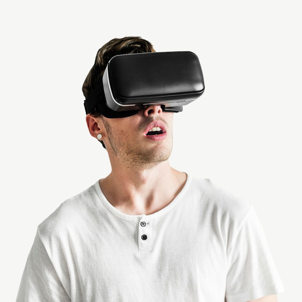 Man wearing VR collage element psd