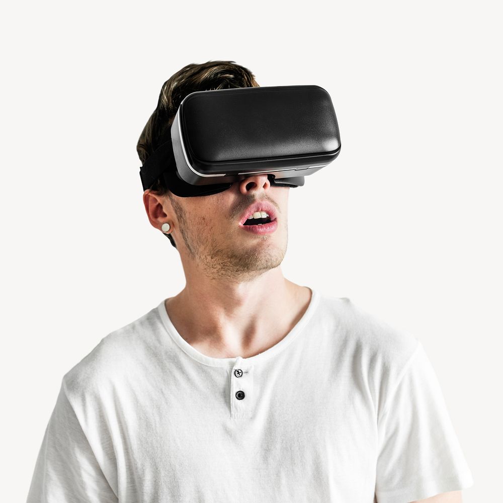 Man wearing VR, isolated image