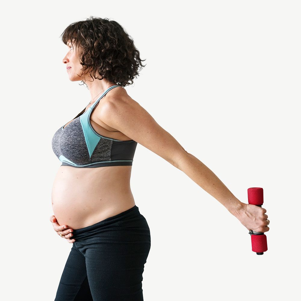 Pregnant woman exercising collage element psd