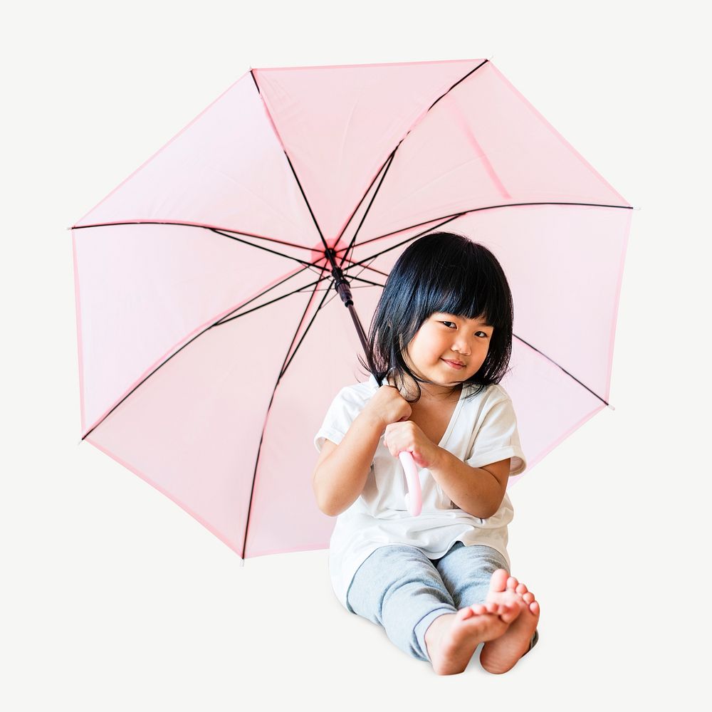 Girl holding umbrella collage element psd