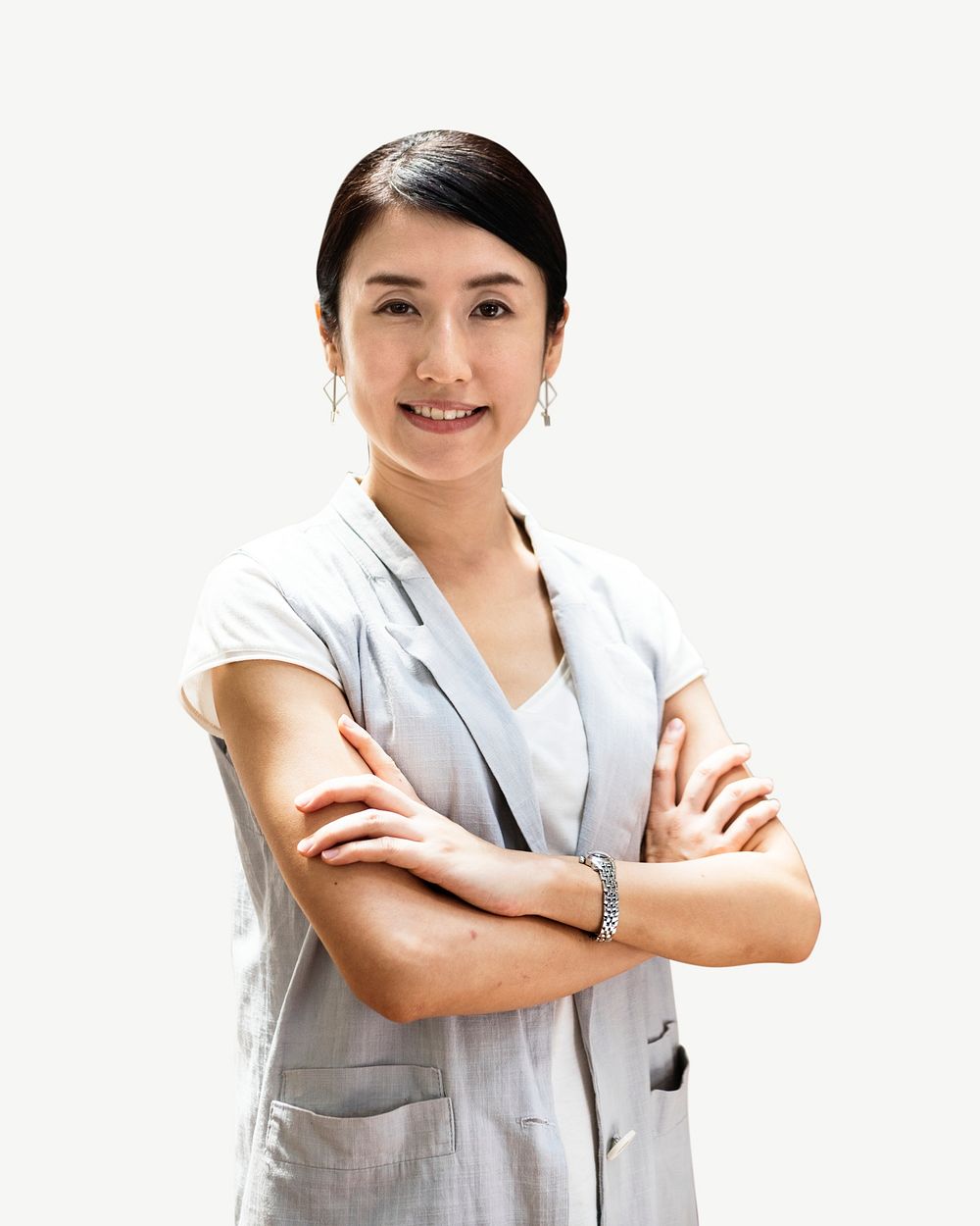 Confident Asian businesswoman collage element psd