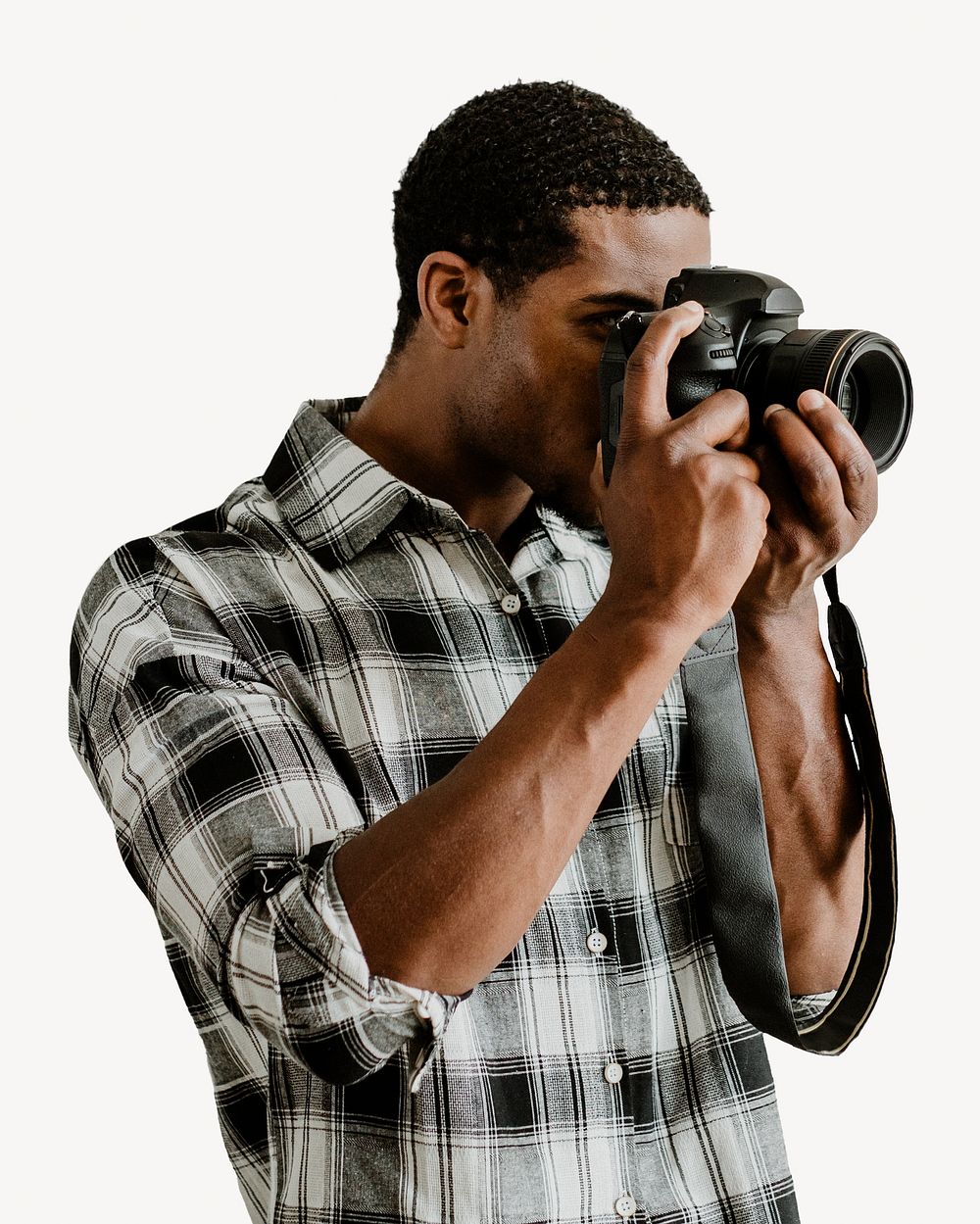 Man photographing with digital camera