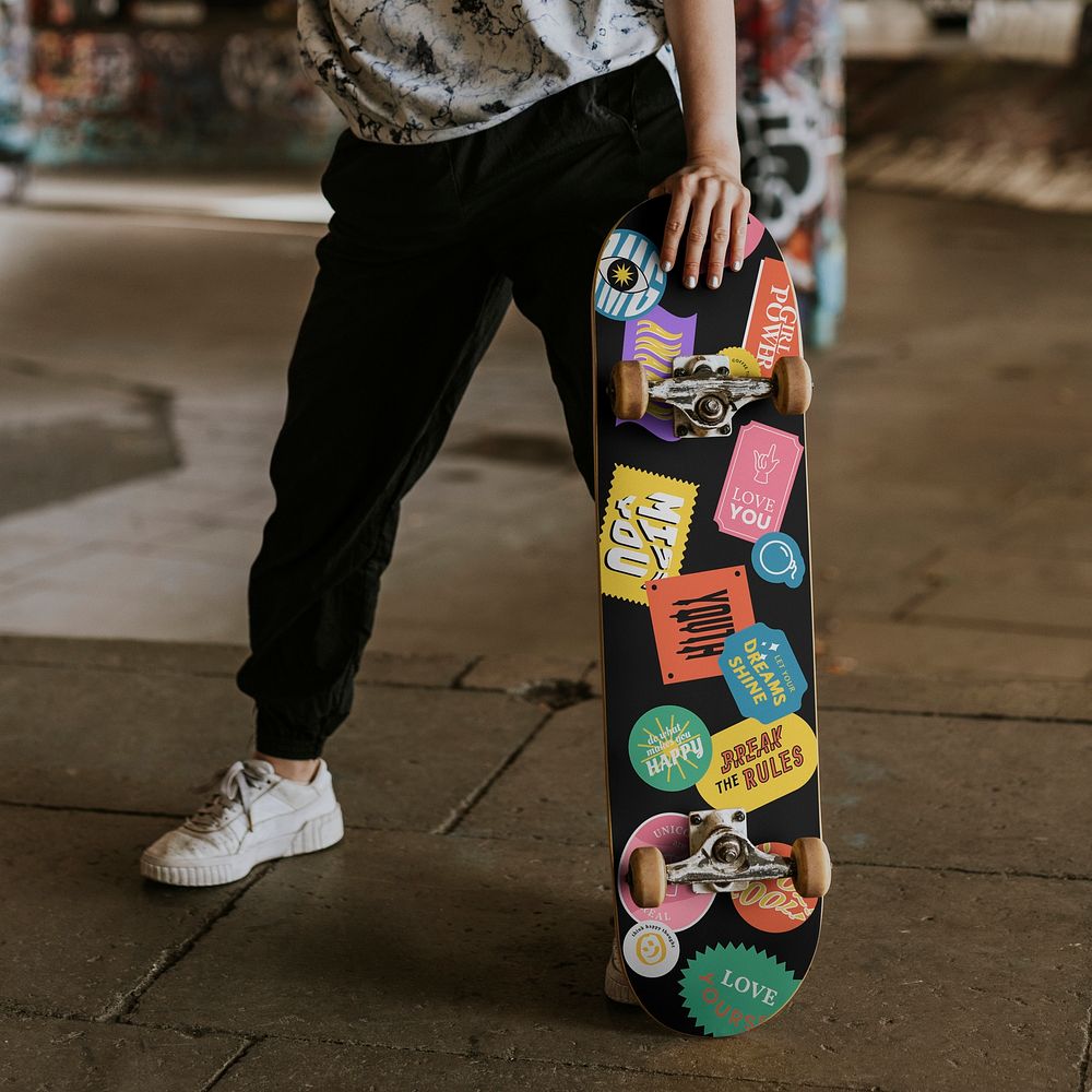 Skateboard mockup, customizable sport product psd