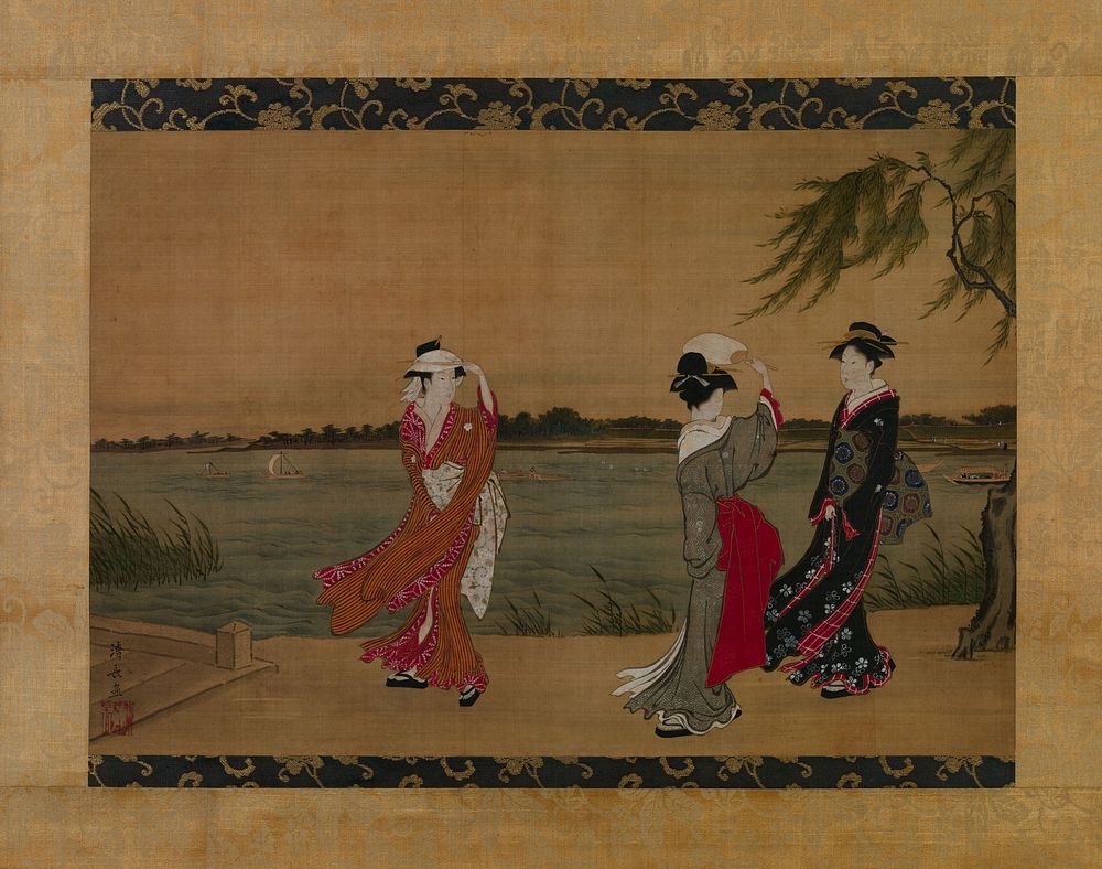 Three Girls on a Riverbank by Torii Kiyonaga