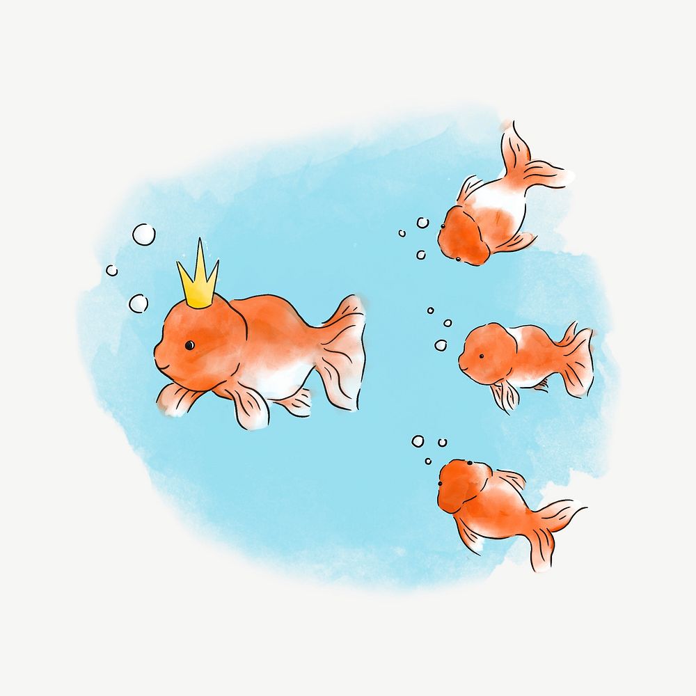 Goldfish following their fish leader, illustration collage element psd