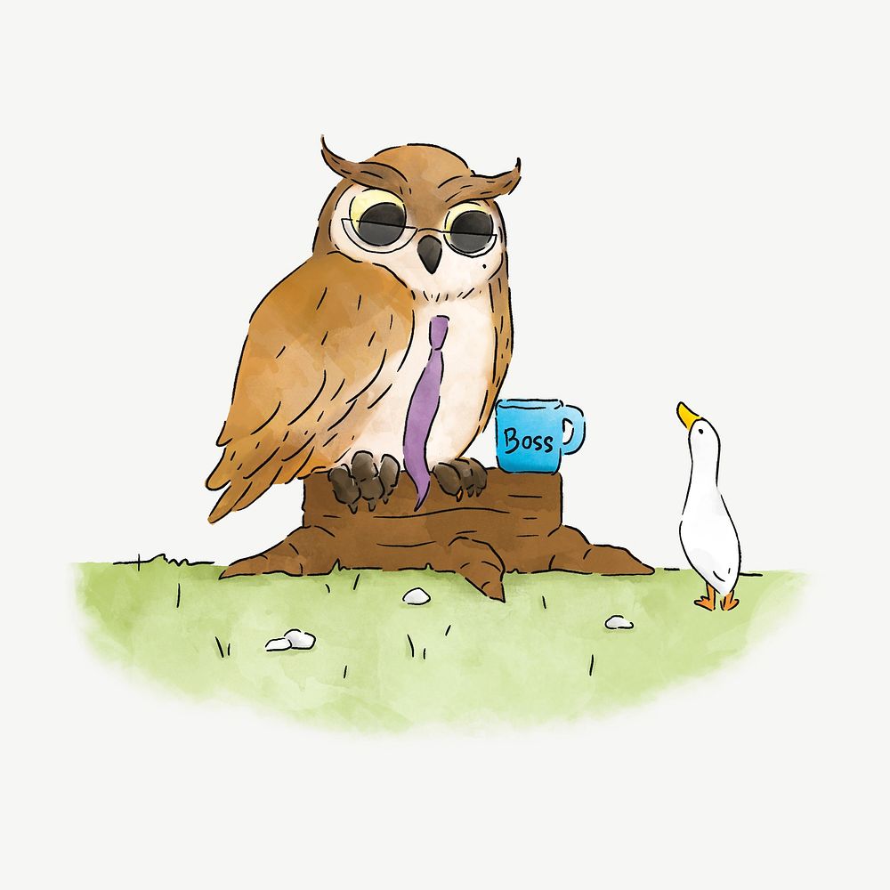 Big boss owl, illustration collage element psd