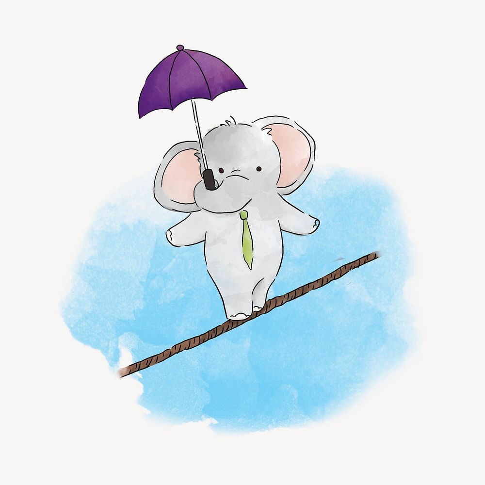 Elephant balancing on a rope, illustration collage element psd