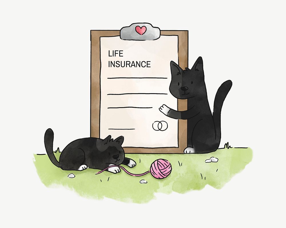 Cats life insurance, illustration collage element psd