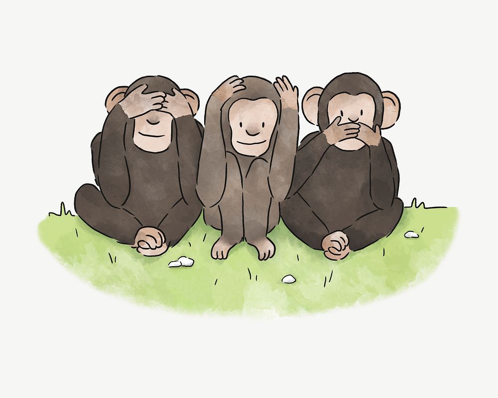 Three monkeys, illustration collage element psd
