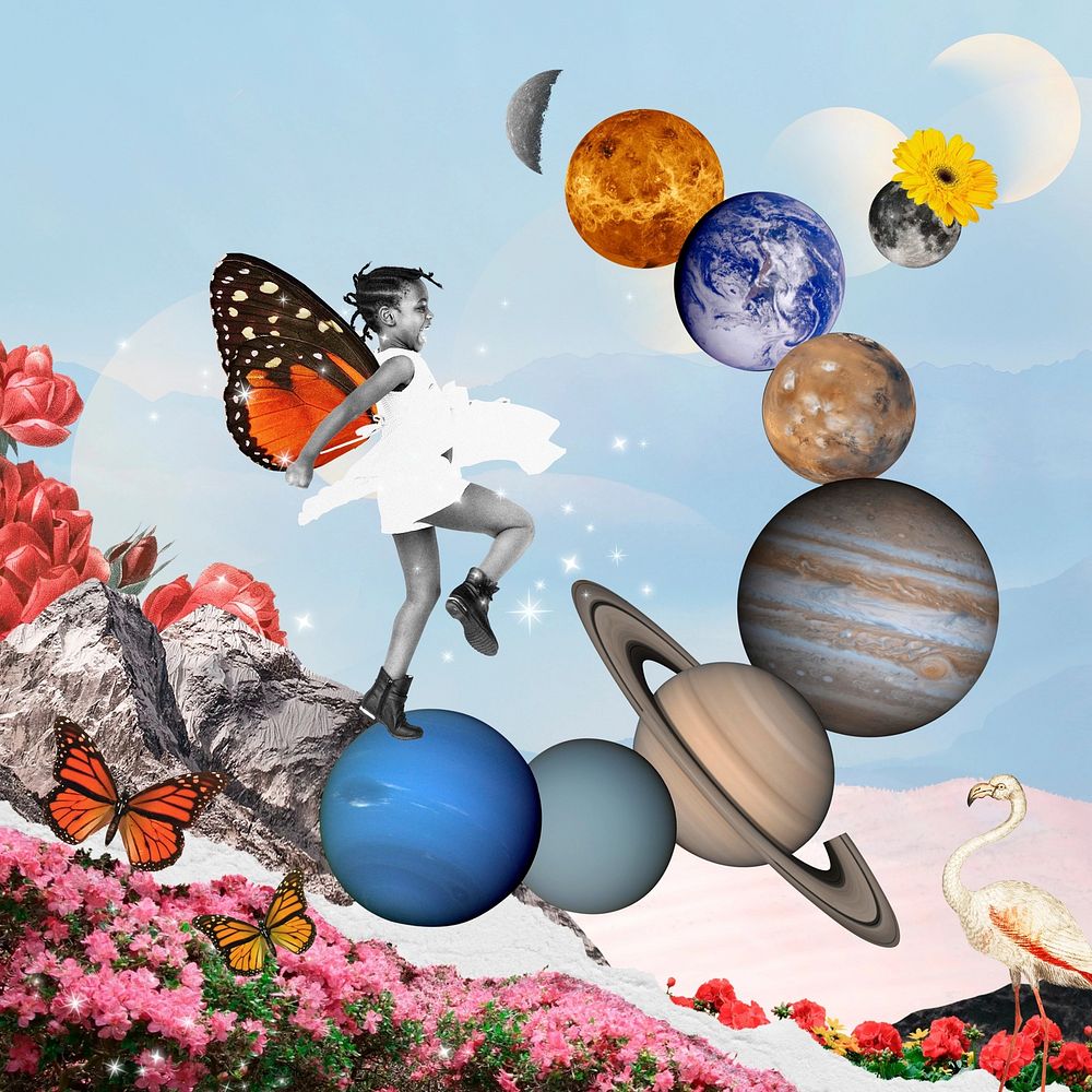 Galaxy collage art, planet in solar system