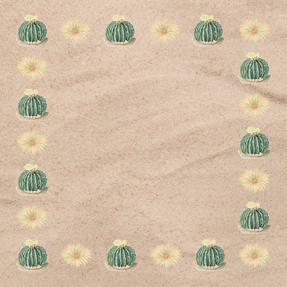 Cactus pattern border, sand background design