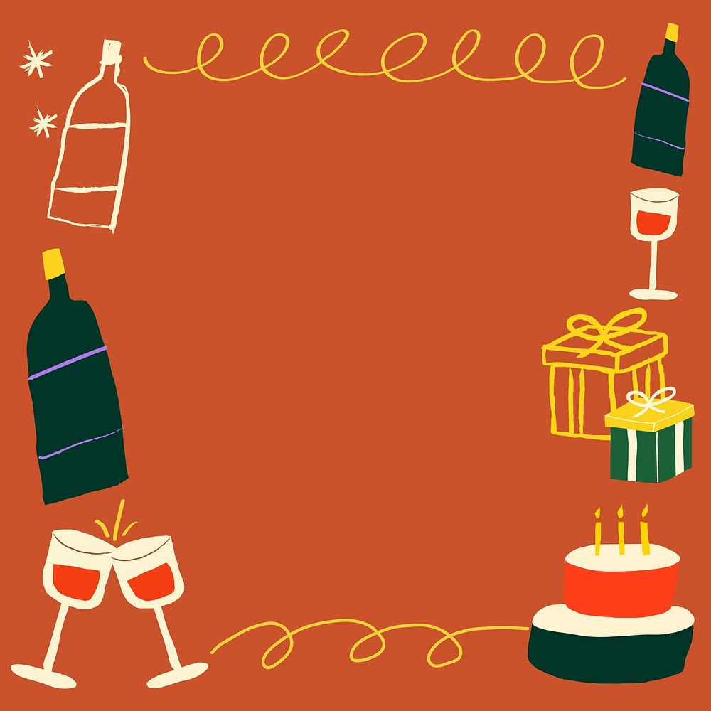 Birthday celebration frame background, cute doodle in brown, instagram post