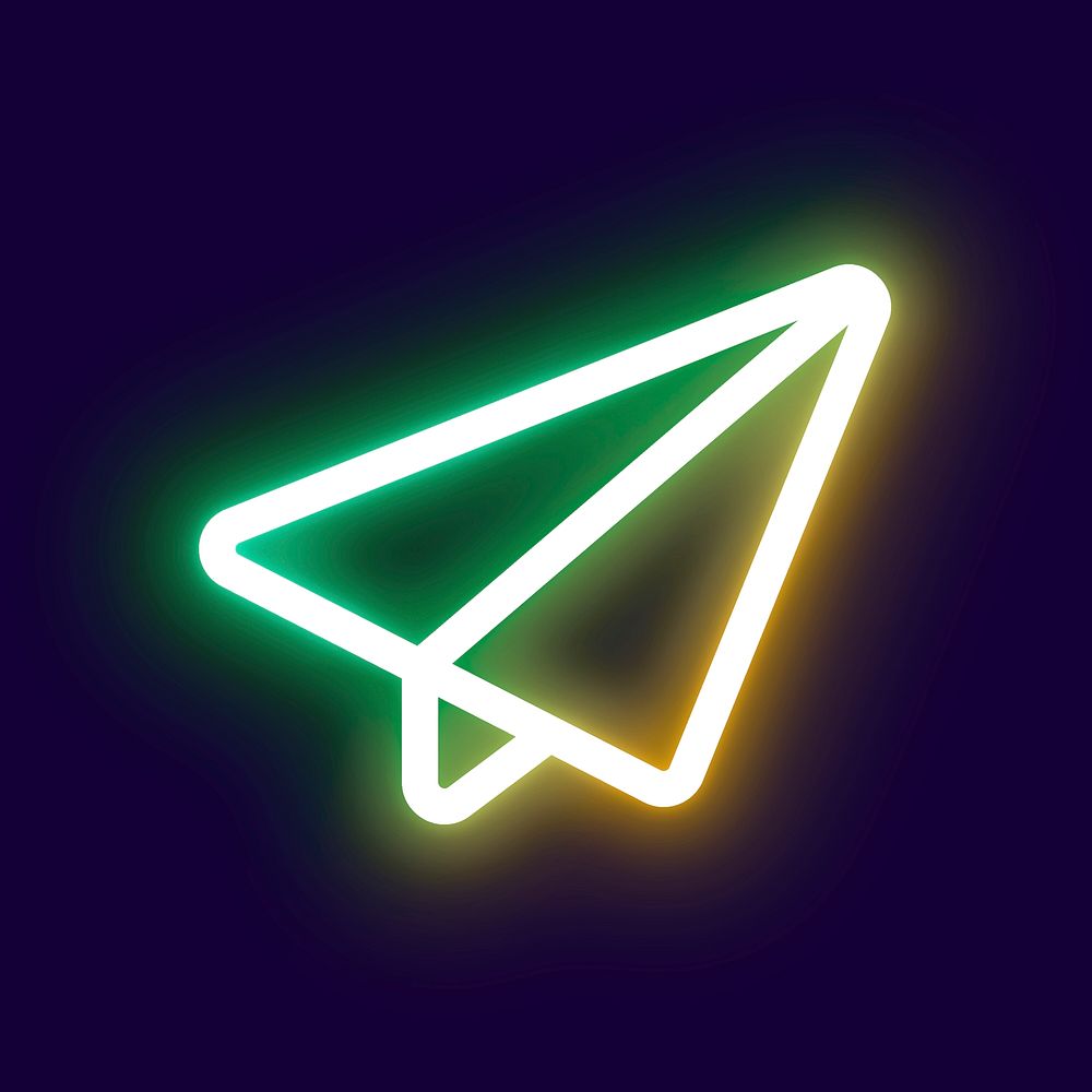 Paper plane icon, neon glow design psd