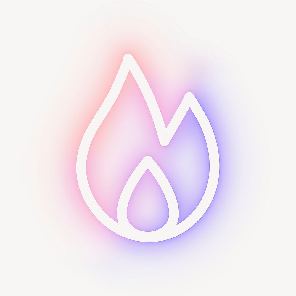 Flame icon, neon glow design psd