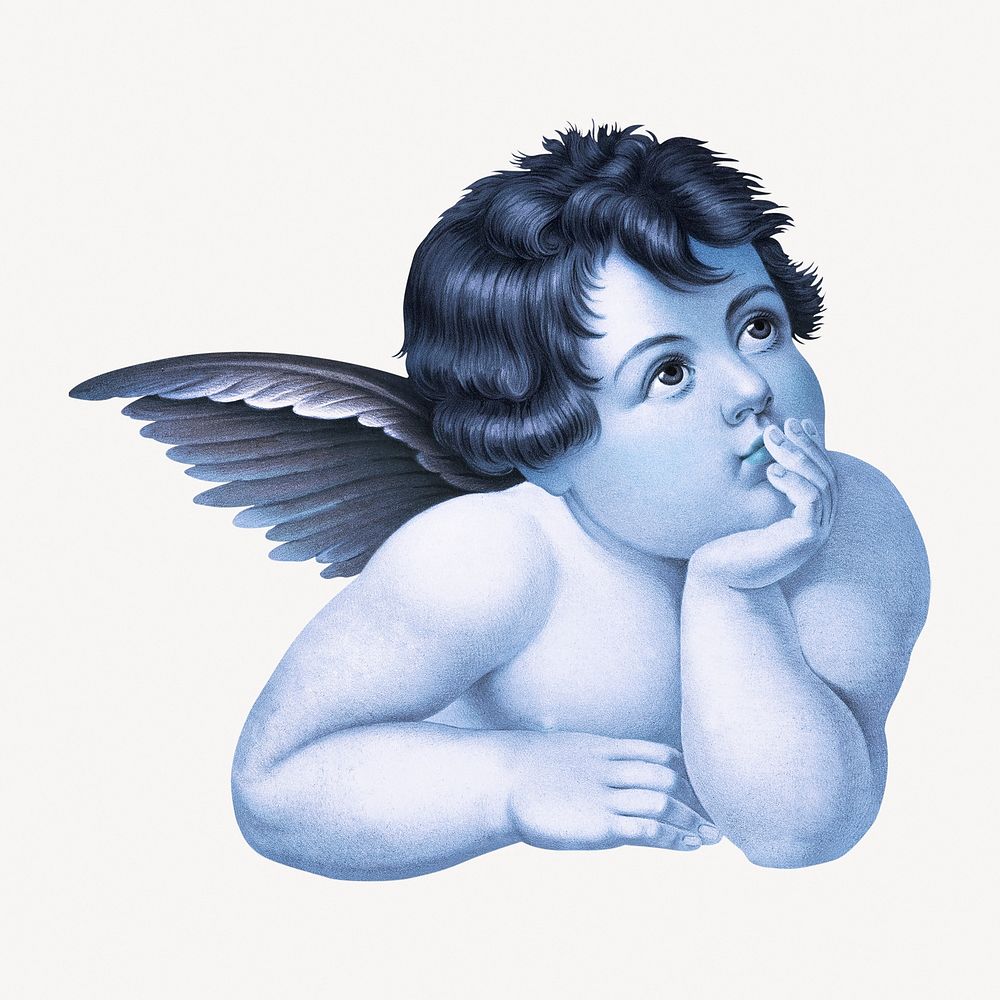 Blue cherub, vintage illustration psd