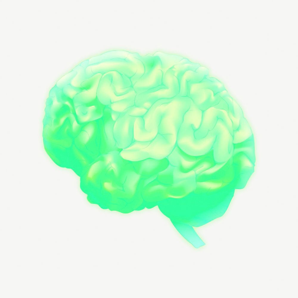 Human brain, green neon image psd