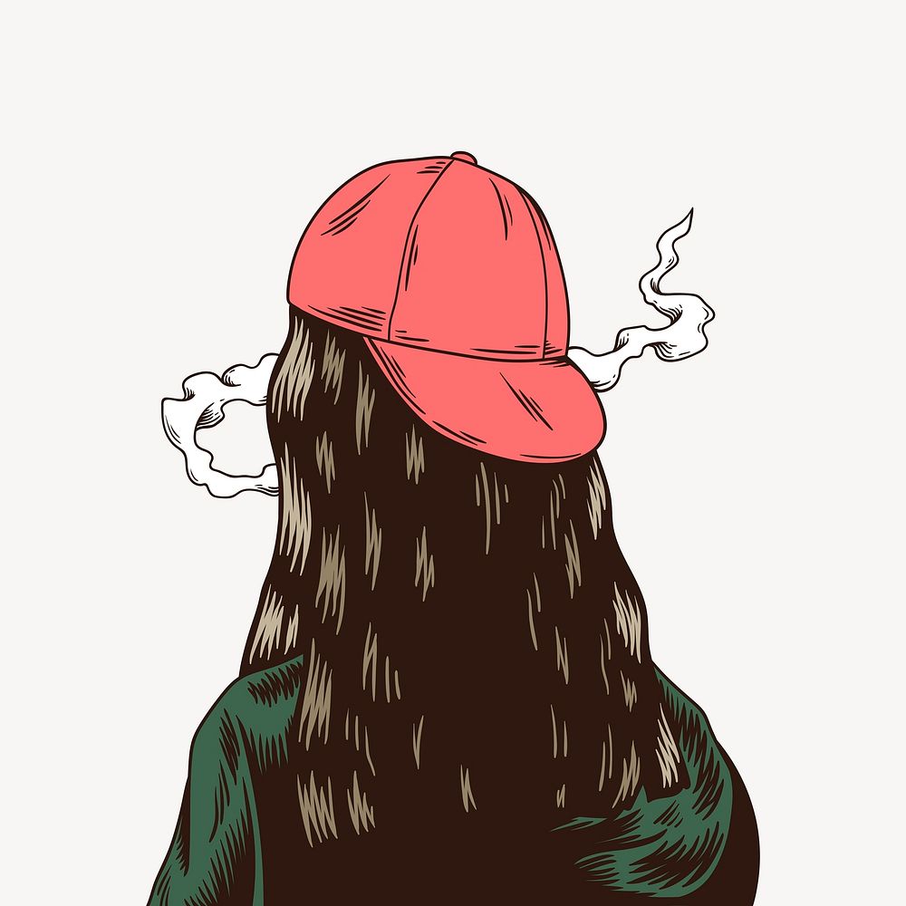 Back of smoking girl element, retro illustration vector