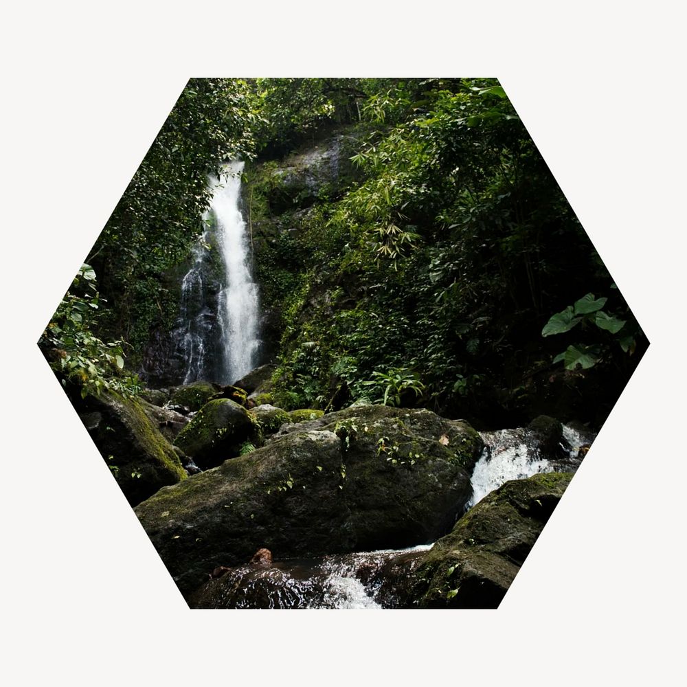 Beautiful waterfall hexagonal shaped badge