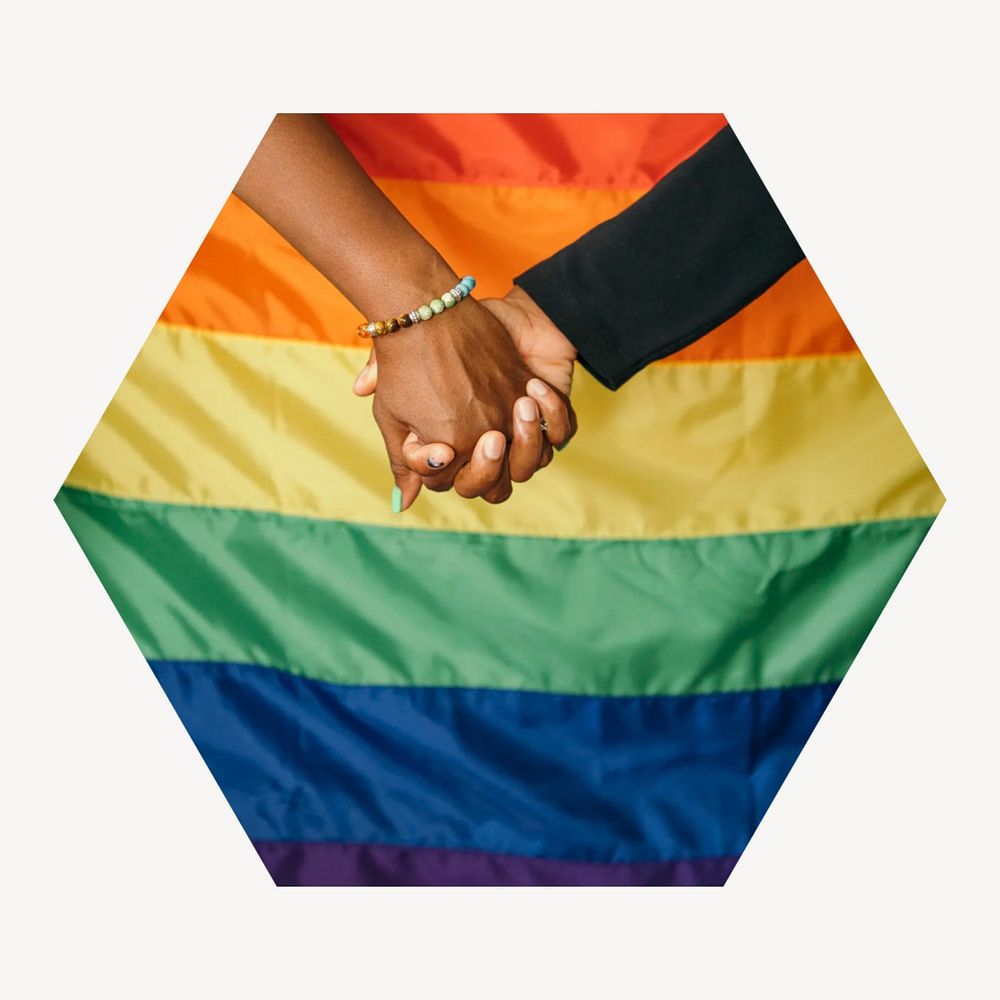 LGBTQ+ couple rights hexagonal shaped badge