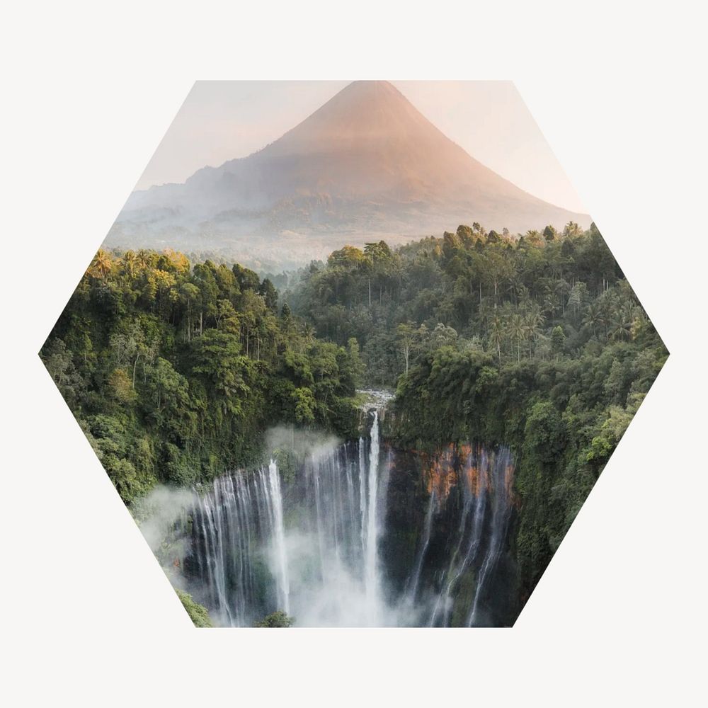 Dreamy waterfall hexagonal shaped badge