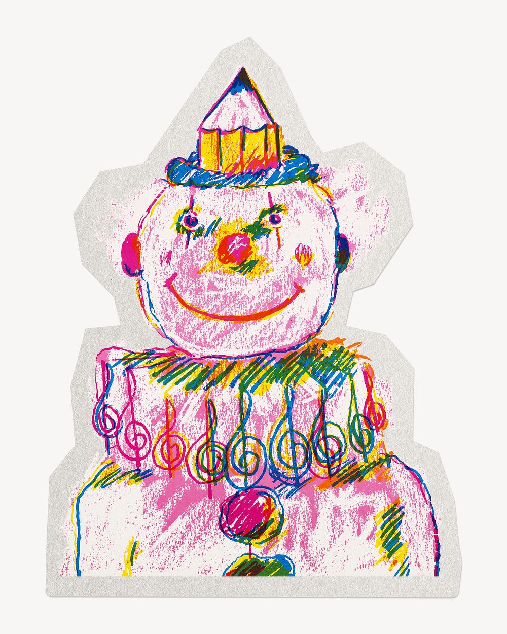 Clown doodle festive paper element with white border 