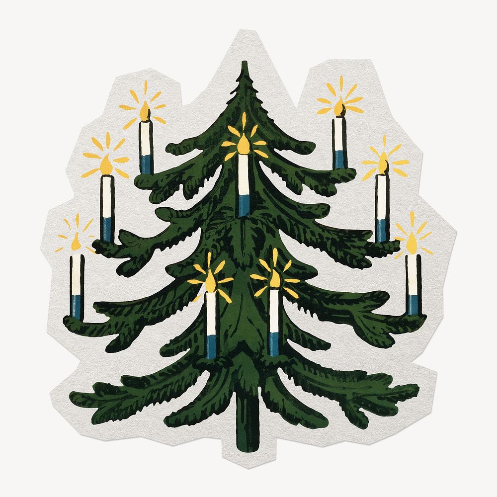 Christmas tree festive paper element with white border