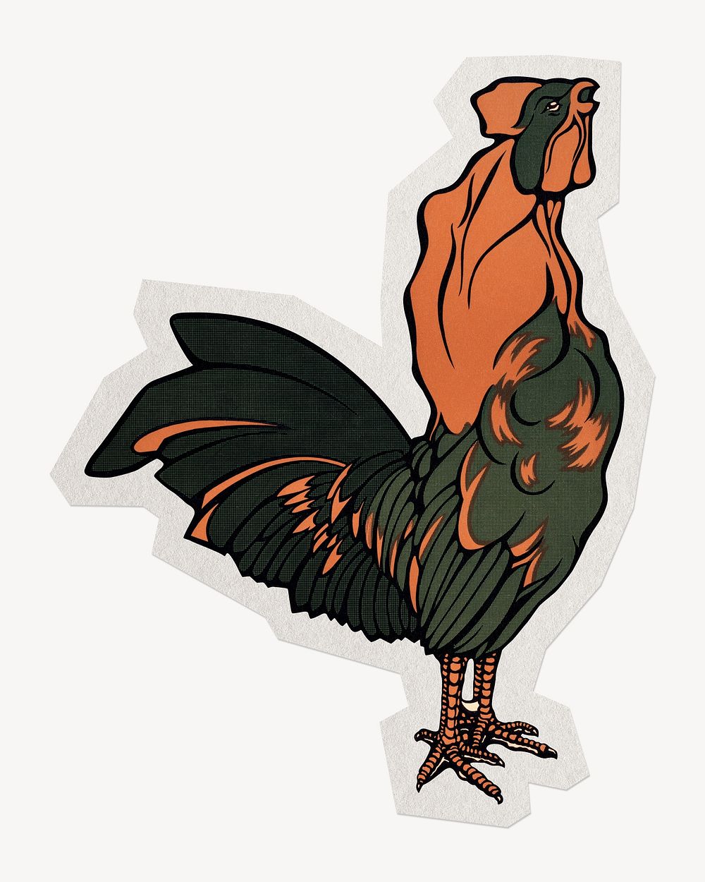 Vintage rooster paper element with white border