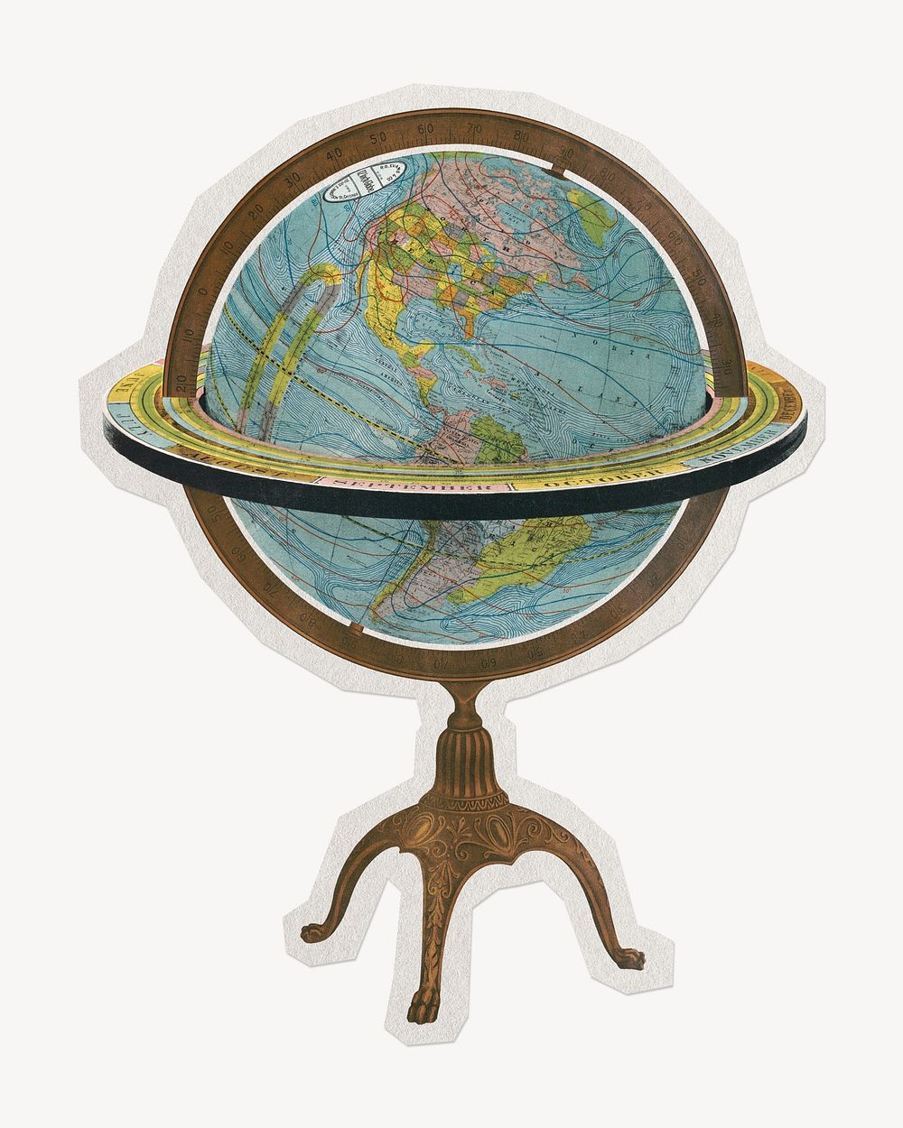 Geography globe object paper element with white border 
