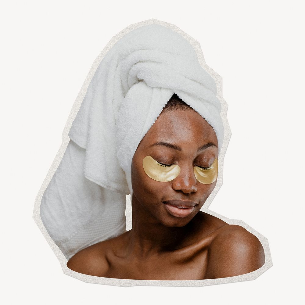 Woman spa towel on head paper element with white border
