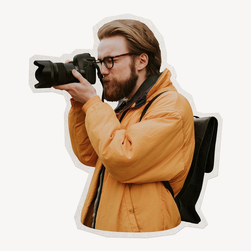 Photographer taking photo paper element with white border