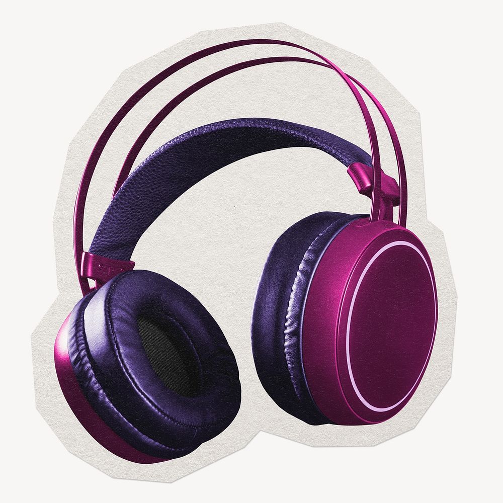 Purple headphones paper element with white border