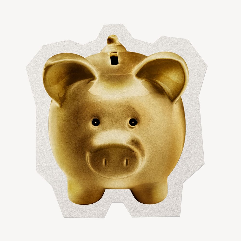 Gold piggybank paper element with white border