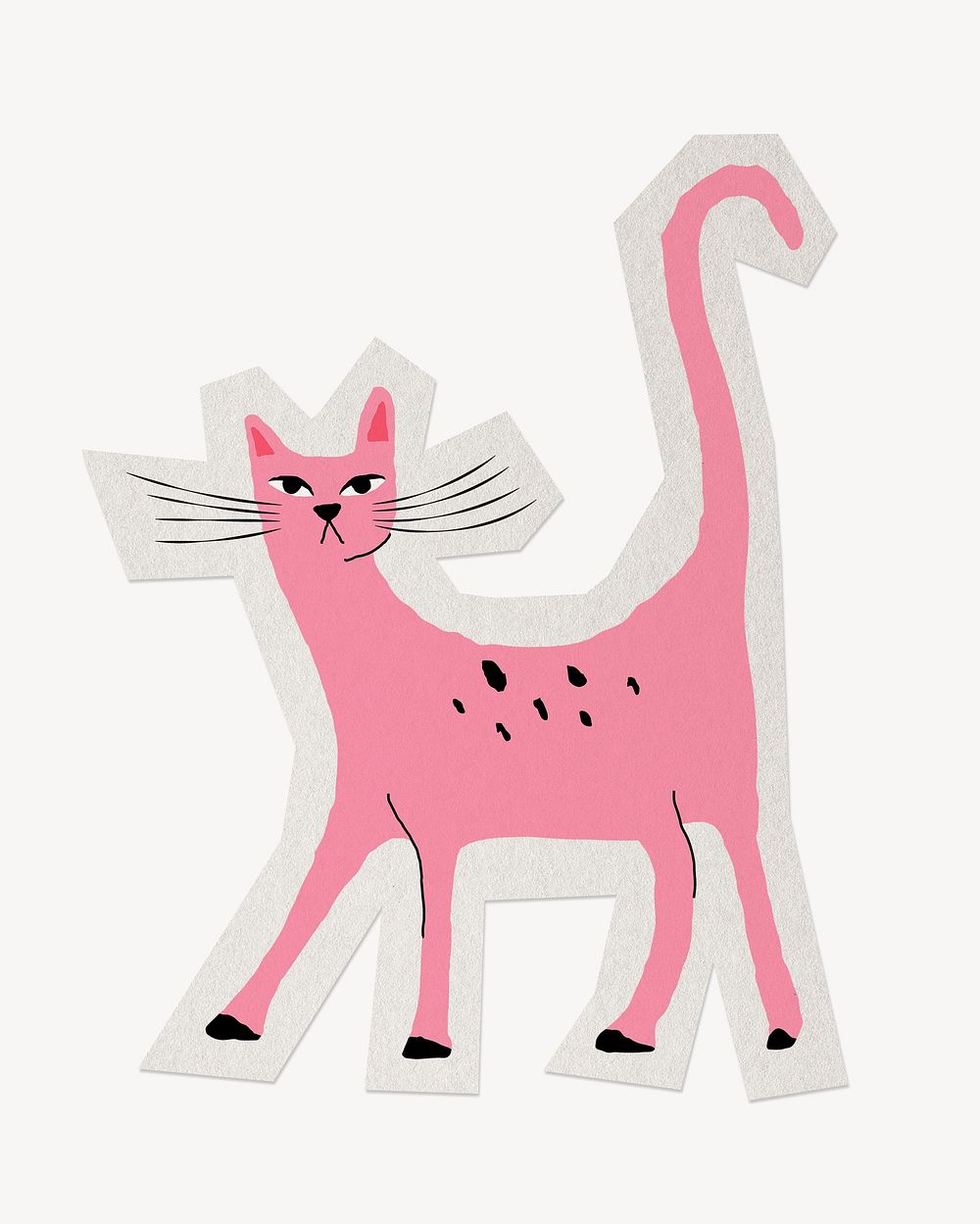 Pink cat illustration paper element with white border