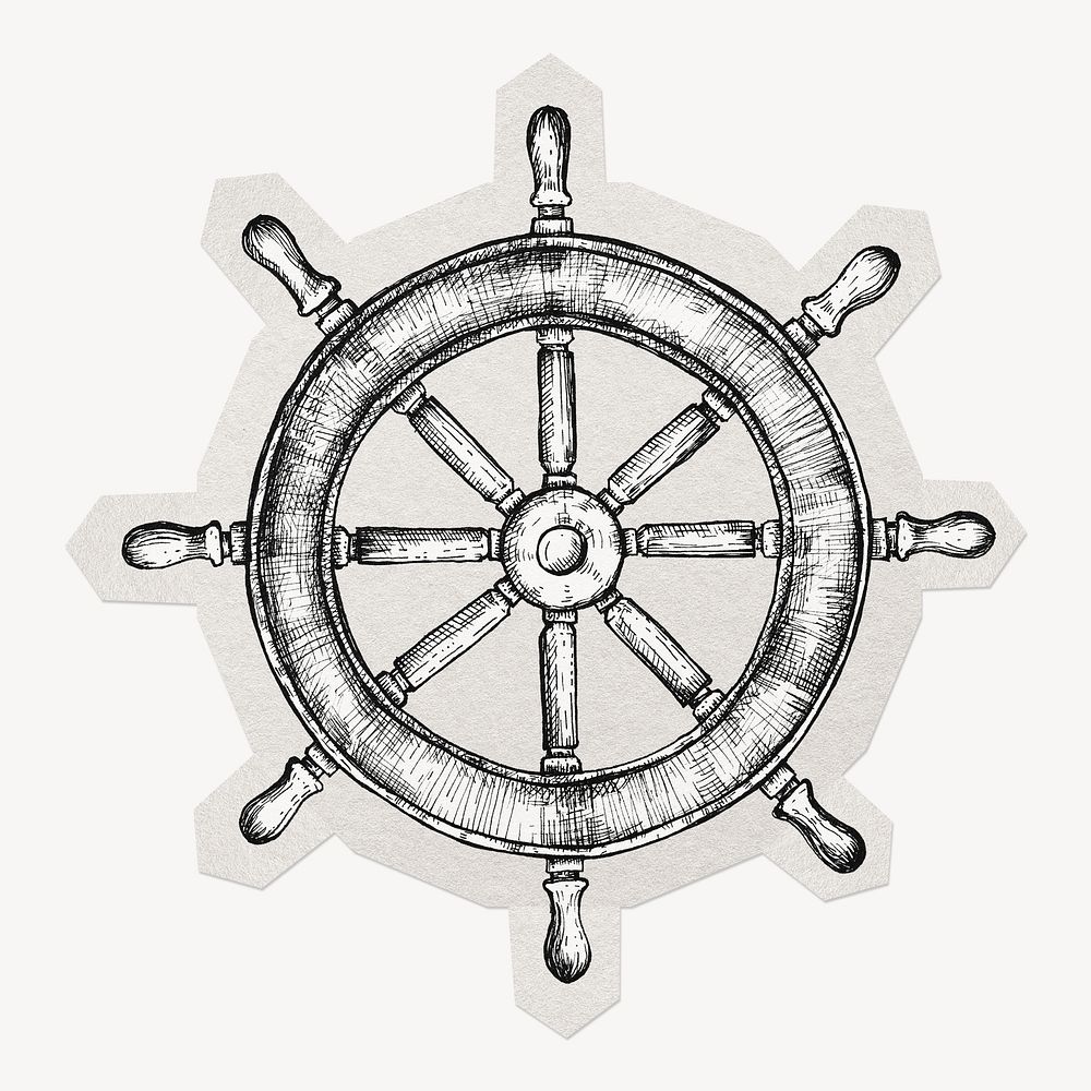 Black and white ship wheel paper element  white border