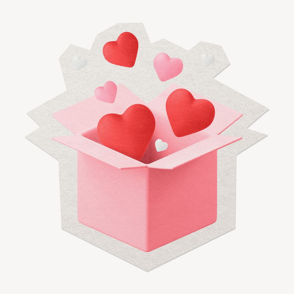 Valentine's gift box 3D celebration paper element  white border