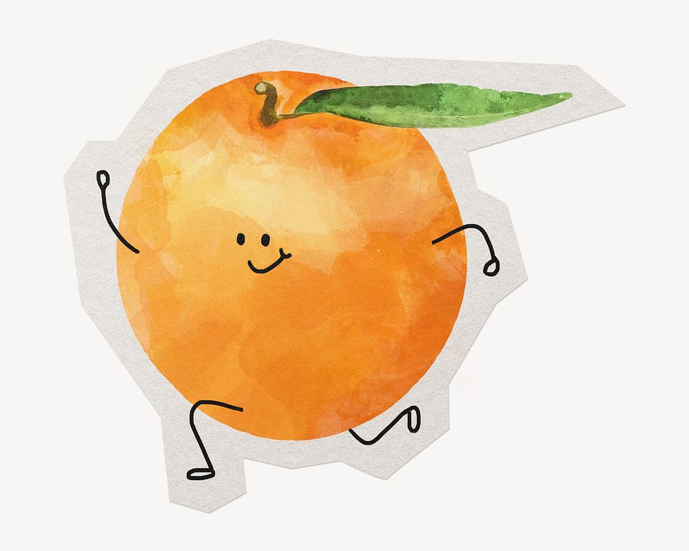 Smiling orange running fruit drawing paper element white border