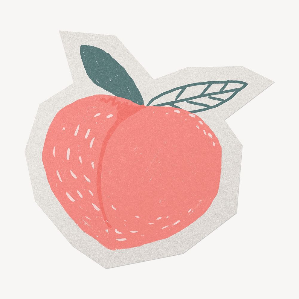 Peach  fruit doodle paper element  white border