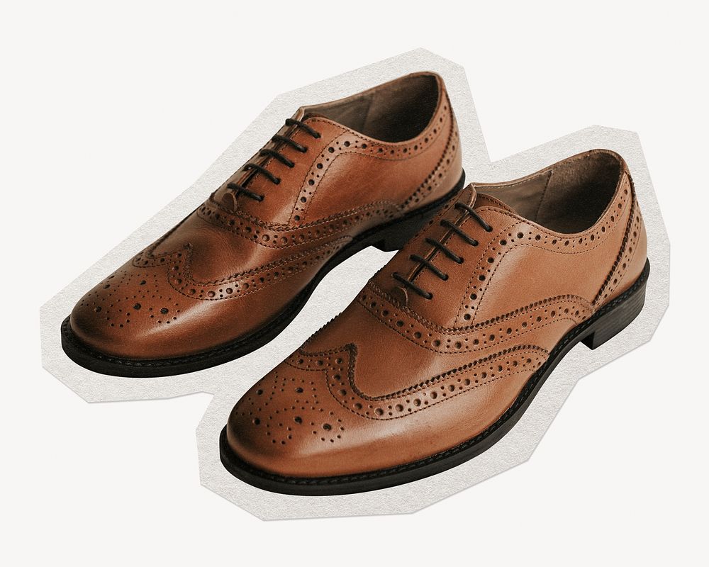 Brown leather derby shoes paper element with white border