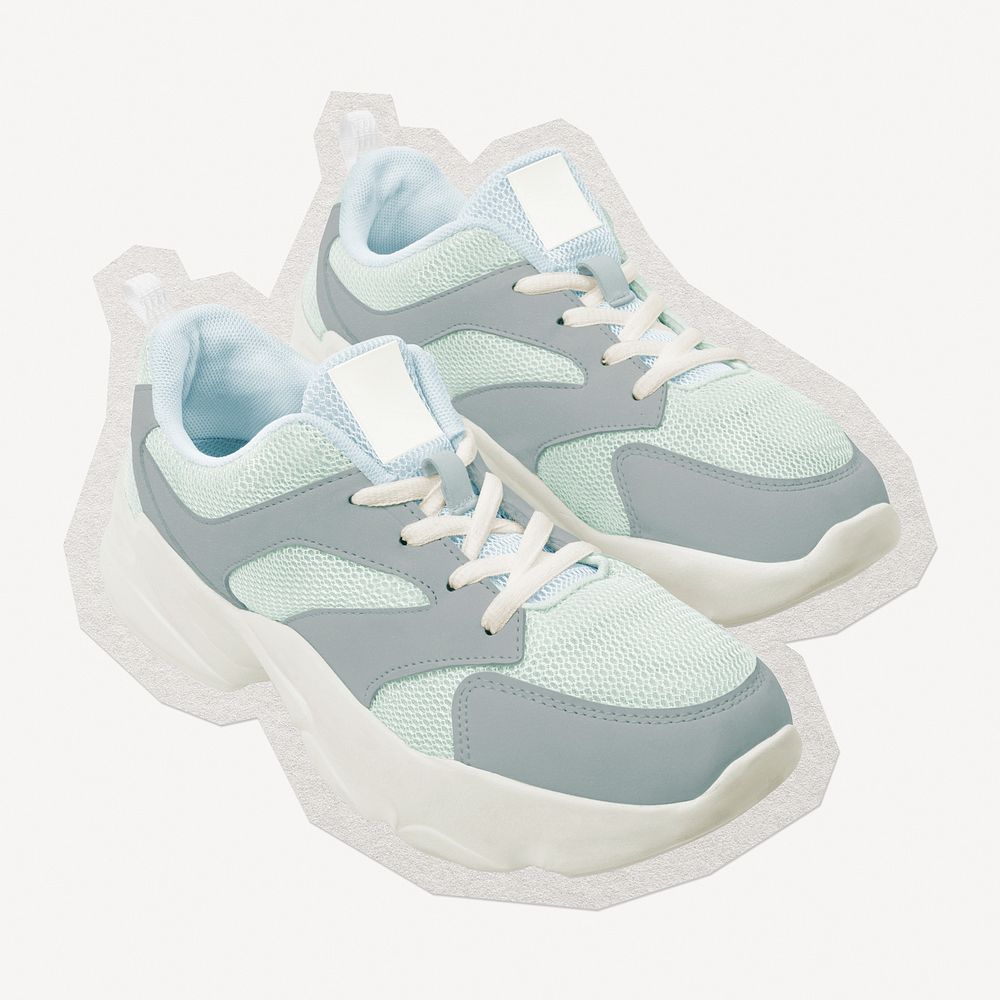 Blue trainer sneakers paper element with white border