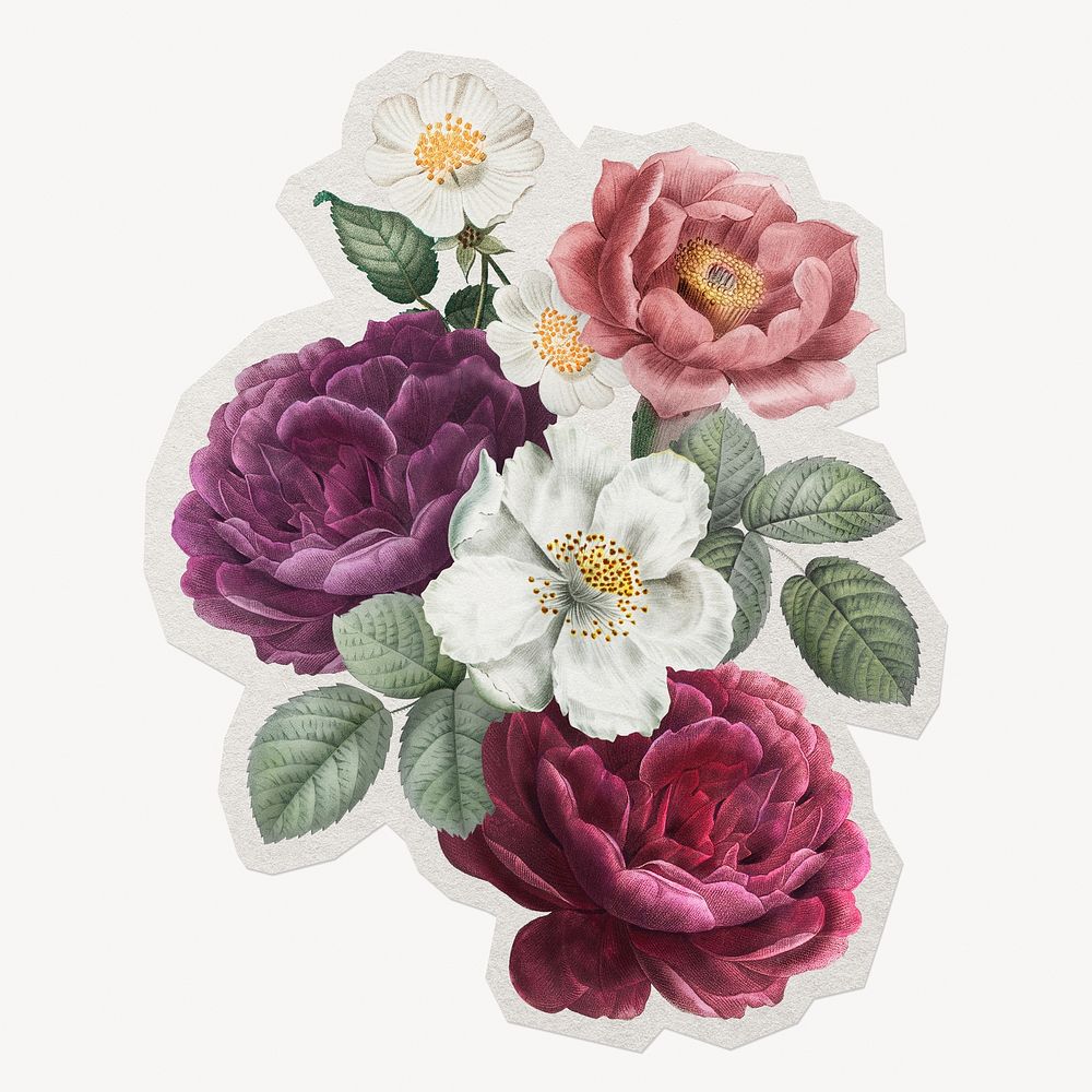 Beautiful roses paper element with white border 