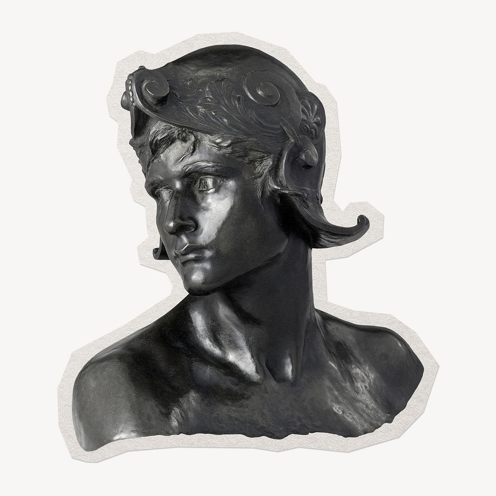 Aesthetic warrior head sculpture paper element with white border 