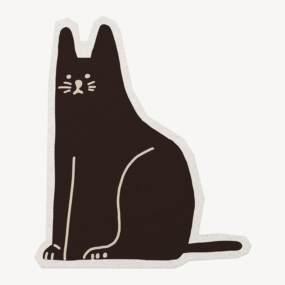 Black cat doodle paper element with white border