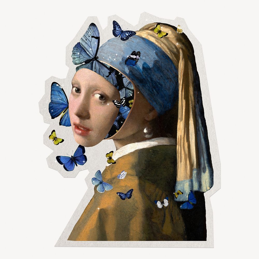 Girl with a Pearl Earring paper element with white border 