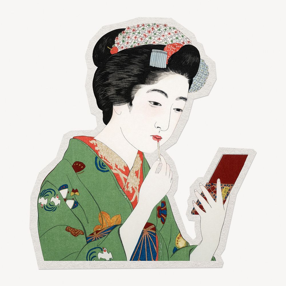 Hashiguchi's woman with lipstick paper element with white border