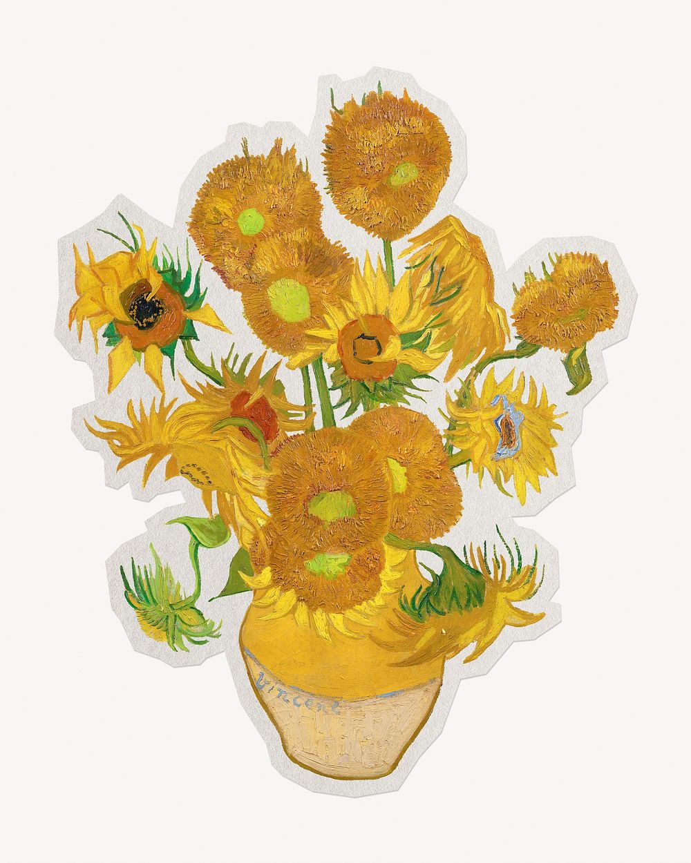 Vincent Van Gogh&rsquo;s Sunflowers paper element with white border , artwork remixed by rawpixel.
