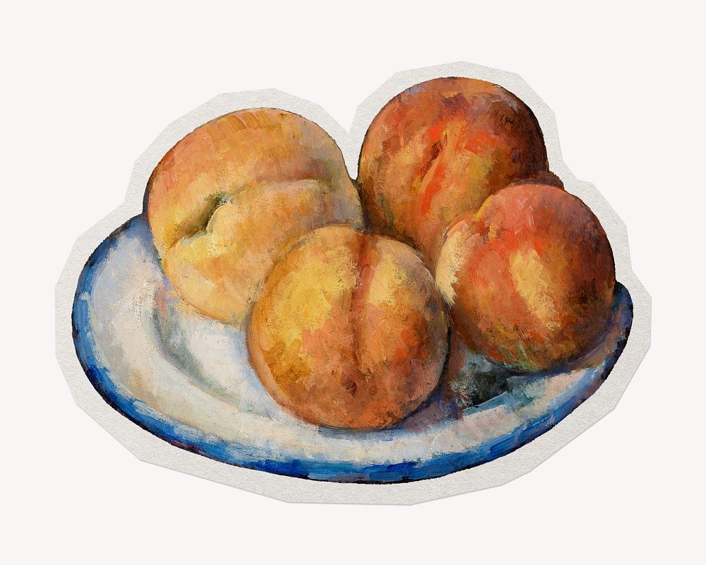 Cezanne&rsquo;s Four Peaches paper element with white border, artwork remixed by rawpixel.