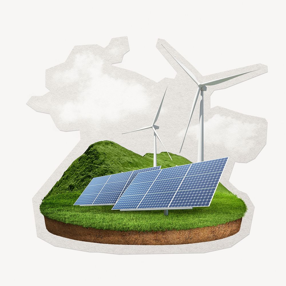 Renewable energy floating island environment & sustainability paper element with white border