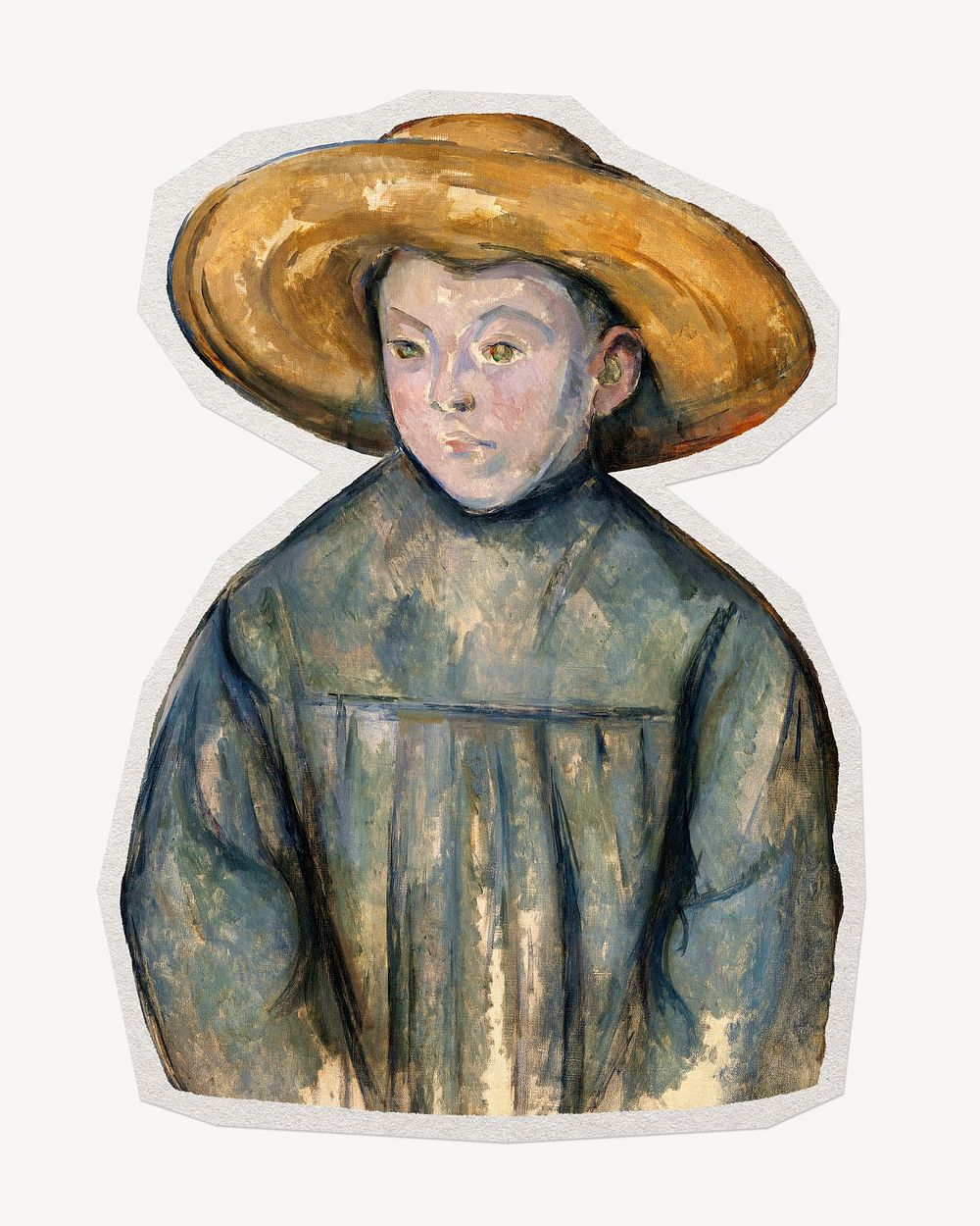 Cezanne&rsquo;s Boy With a Straw Hat paper element with white border, artwork remixed by rawpixel.