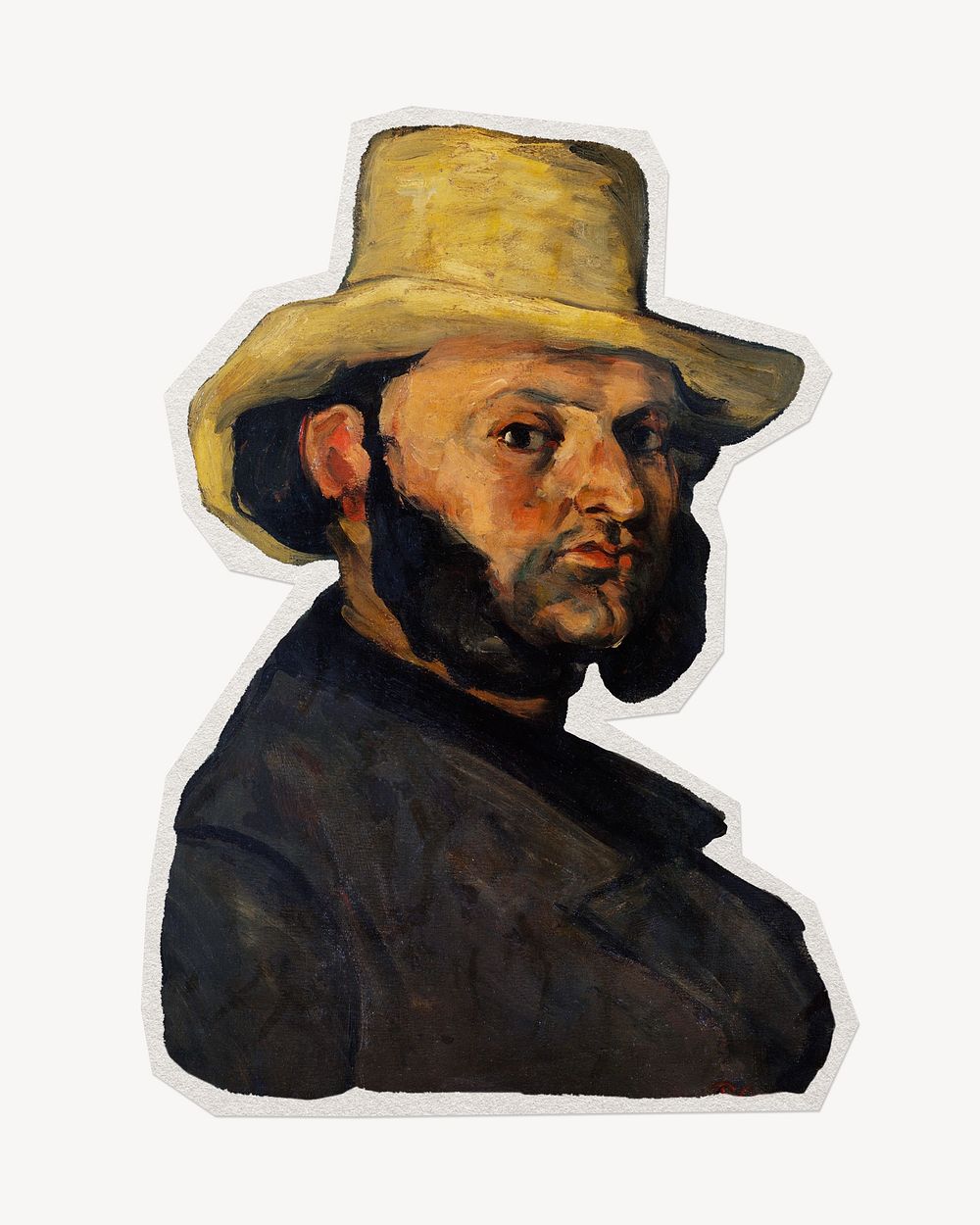 Cezanne&rsquo;s Gustave Boyer in a Straw Hat sticker post-impressionist portrait painting with white border, artwork remixed…
